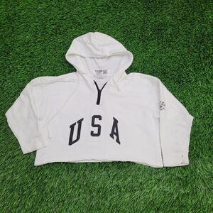 Vintage USA Cropped Hoodie Jacket Womens Medium 19x14 White